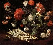 Giovanni Martinelli Still Life with Roses,Asparagus,Peonies,and Car-nations Sweden oil painting reproduction